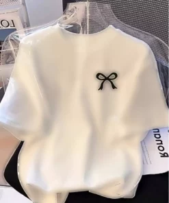 تیشرت کتان سایز بزرگ با یقه گرد و طرح خاص، مناسب برای مردان و زنان، مدل مینی روبان برند shidumanlar - 968833836