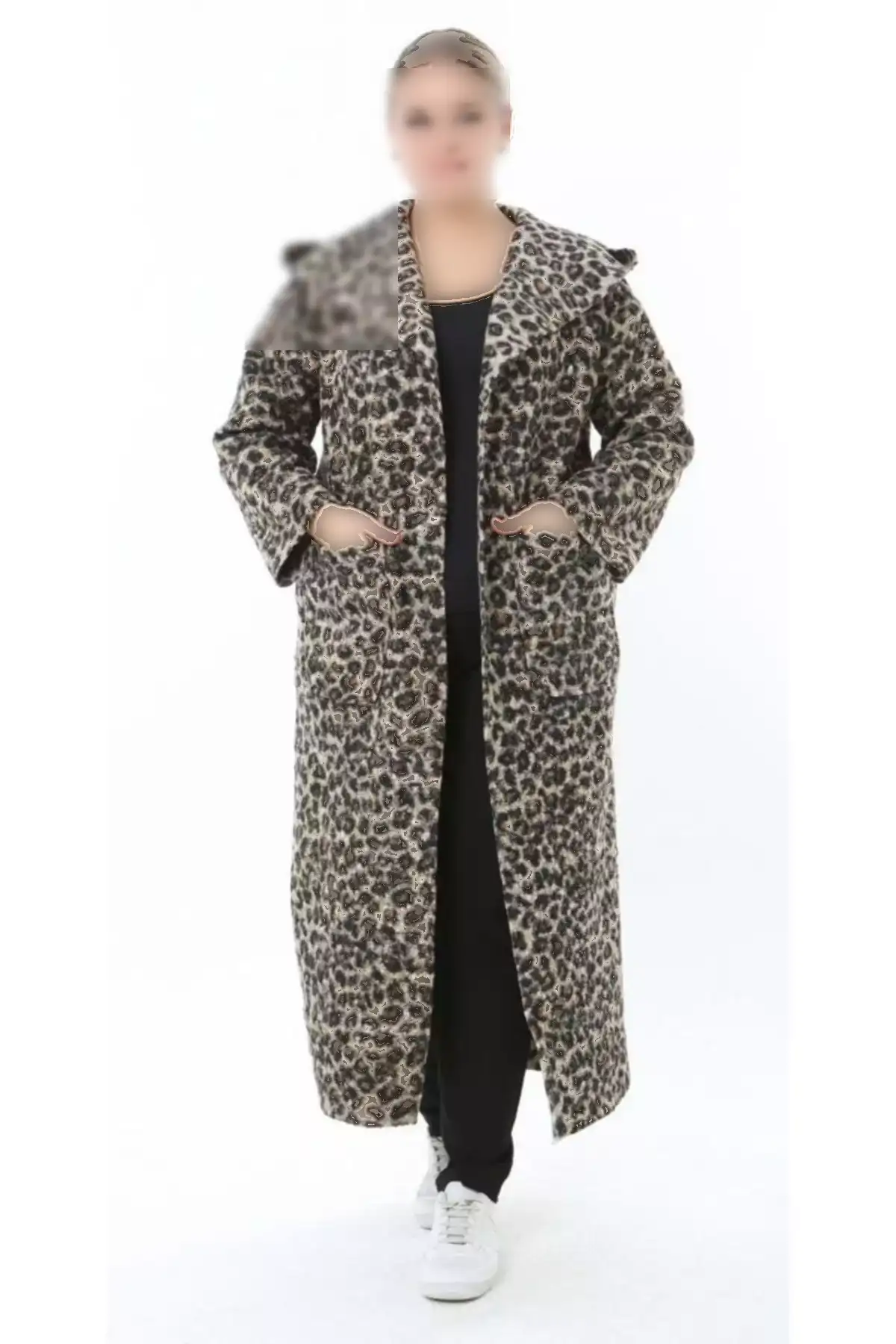 کاپشن زنانه بزرگ سایز با کلاه و یقه گرد، طرح دکمهدار و بافت دار 25055 برند Butik Nilyam - 1044837340