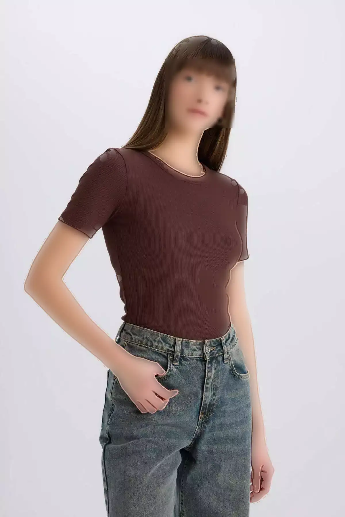 تیشرت کوتاه آستیندار ساده با یقه گرد و برش باریک کد C0097AX25SP برند Defacto - 890880438