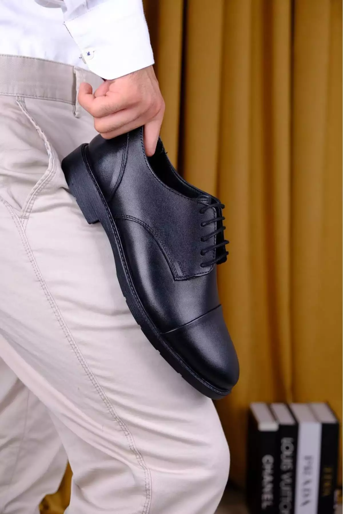 کفش کلاسیک چرم طبیعی با بند برند shot night - 855417956