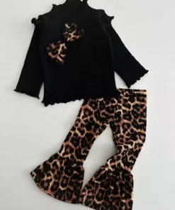 ست دخترانه بچه‌گانه با شلوار دم‌پا گشاد و باندانا با طرح پلنگی برند aryakids - 784883807