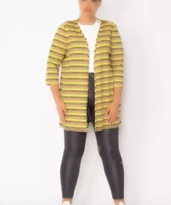 کاپشن زنانه بزرگ سایز حکایی با خطوط و از جنس ویسکوز 65n28700 برند Şans - 159172089