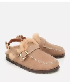 دمپایی سابو زنانه با رویه چرم سوئیدی و رنگ بژ، داخلی پشمی برند Hotiç - 1044401613