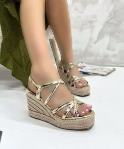 ساندال زنانه پاشنه دار طلایی مدل EW7002 برند inizio - 920006987