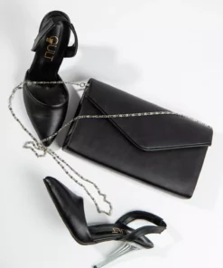 ست کیف و کفش پاشنه بلند باریک زنانه مخملی سیاه برند GULT - 251021562