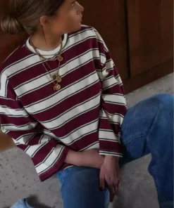 تیشرت راهراه یقه گرد صد در صد پنبهای Bordo با آستینهای بلند MG2362 برند Madmext - 925970848