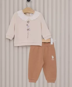 ست ۲ تکه کرم رنگ دخترانه کودک برند U.S. Polo Assn. - 852543276