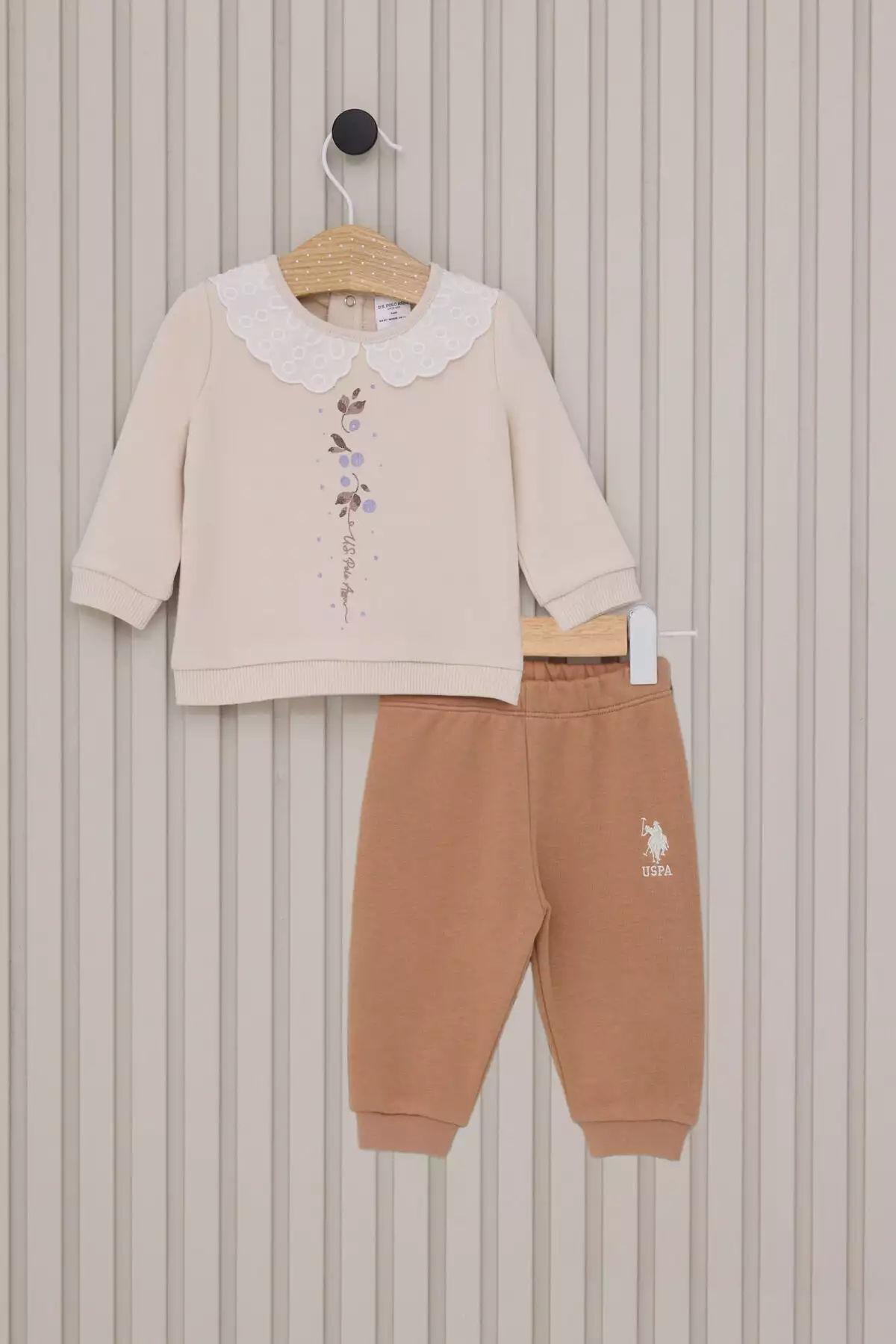 ست ۲ تکه کرم رنگ دخترانه کودک برند U.S. Polo Assn. - 852543276