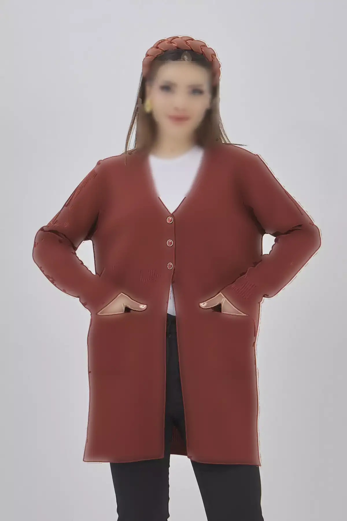 ژاکت کشباف زنانه با جیب و استرچ مناسب فصل برند Fresh&Moda - 888535064