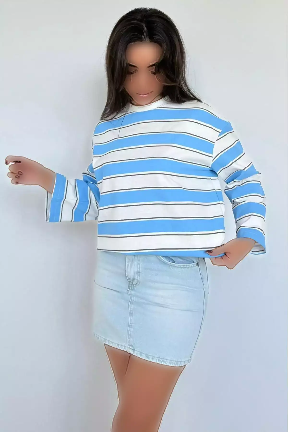 تیشرت آستین بلند راهراه یقه گرد با 100% پنبه مدل MG2362 برند Madmext - 991429025