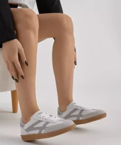 کفش ورزشی بنددار سفید و خاکستری با کفی ترمو و نوار کناری یونی‌سکس برند Tonny Black - 1031023881