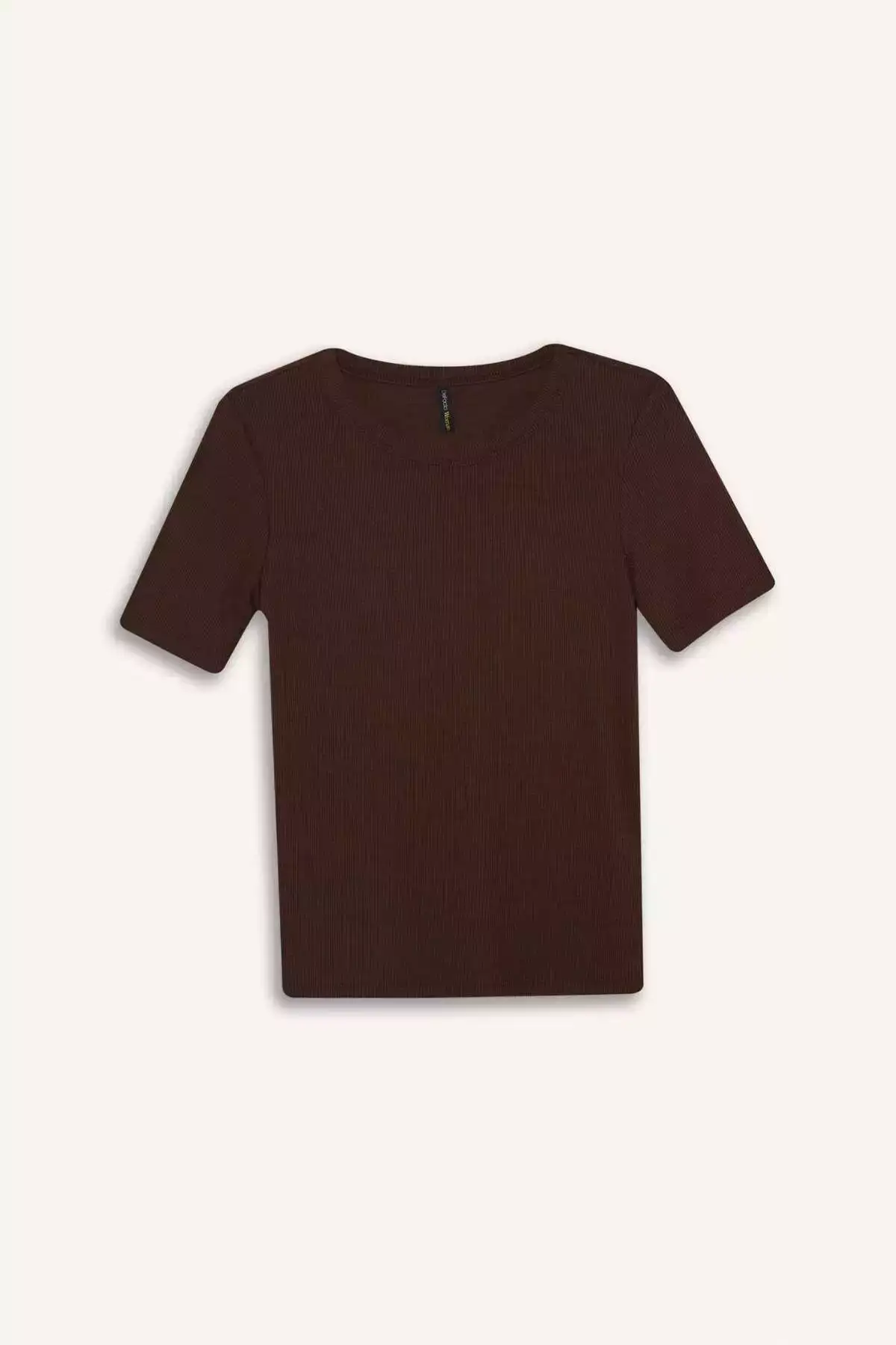 تیشرت کوتاه آستیندار ساده با یقه گرد و برش باریک کد C0097AX25SP برند Defacto - 890880438