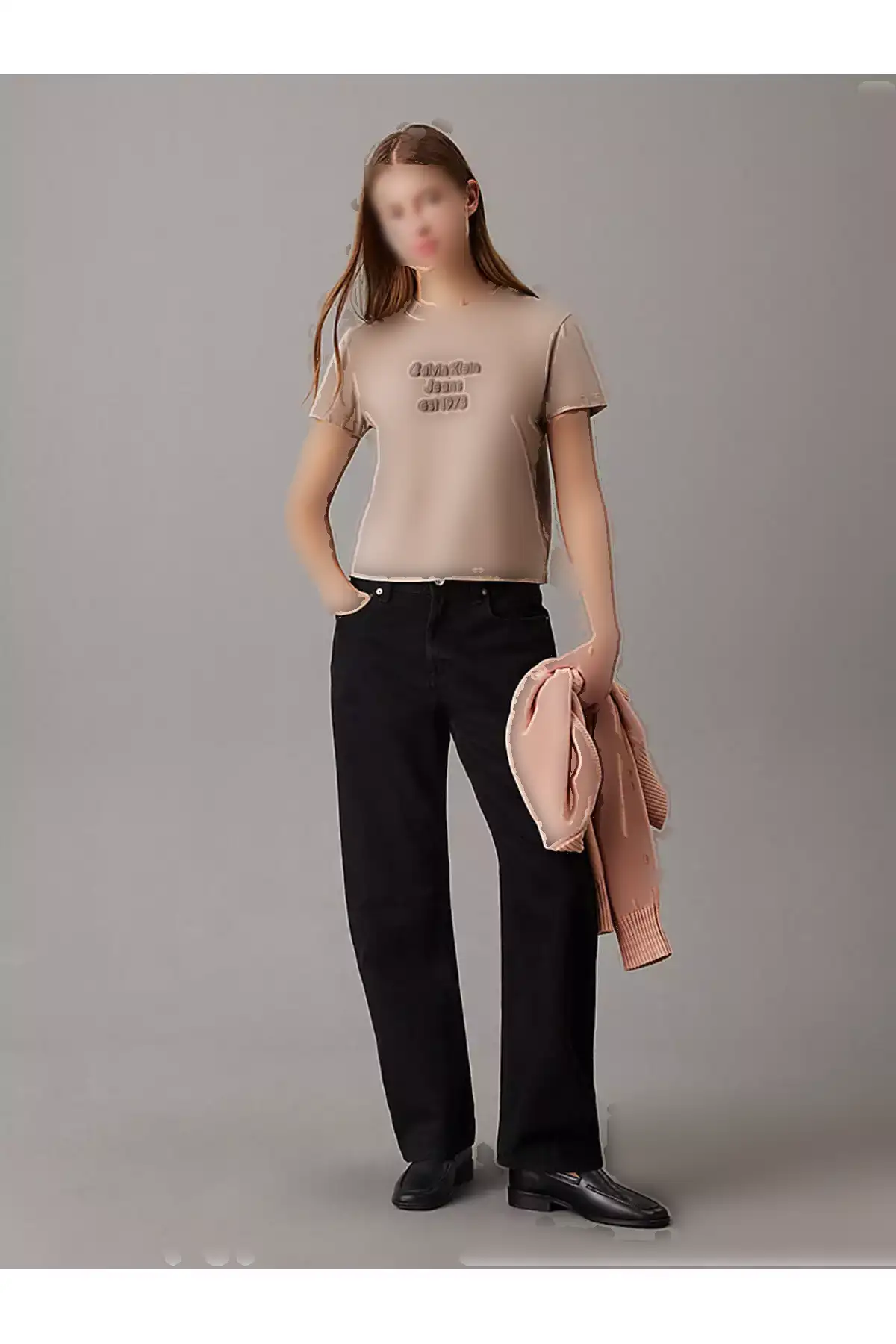 تیشرت کوتاه آستیندار زنانه طوسی برند Calvin Klein - 892793886