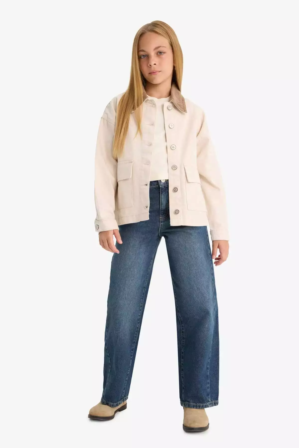 کت جاکت گاباردین با یقه متضاد برای دختران دانشآموز F7518A825AU برند Defacto - 971734109