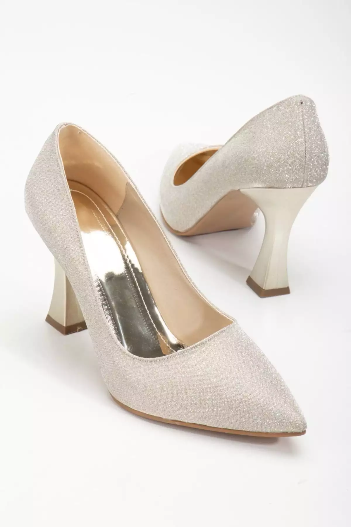 ست کیف و پاشنه بلند ضخیم ویژه تولید به رنگ طلایی برند MFT AYAKKABI - 860399199