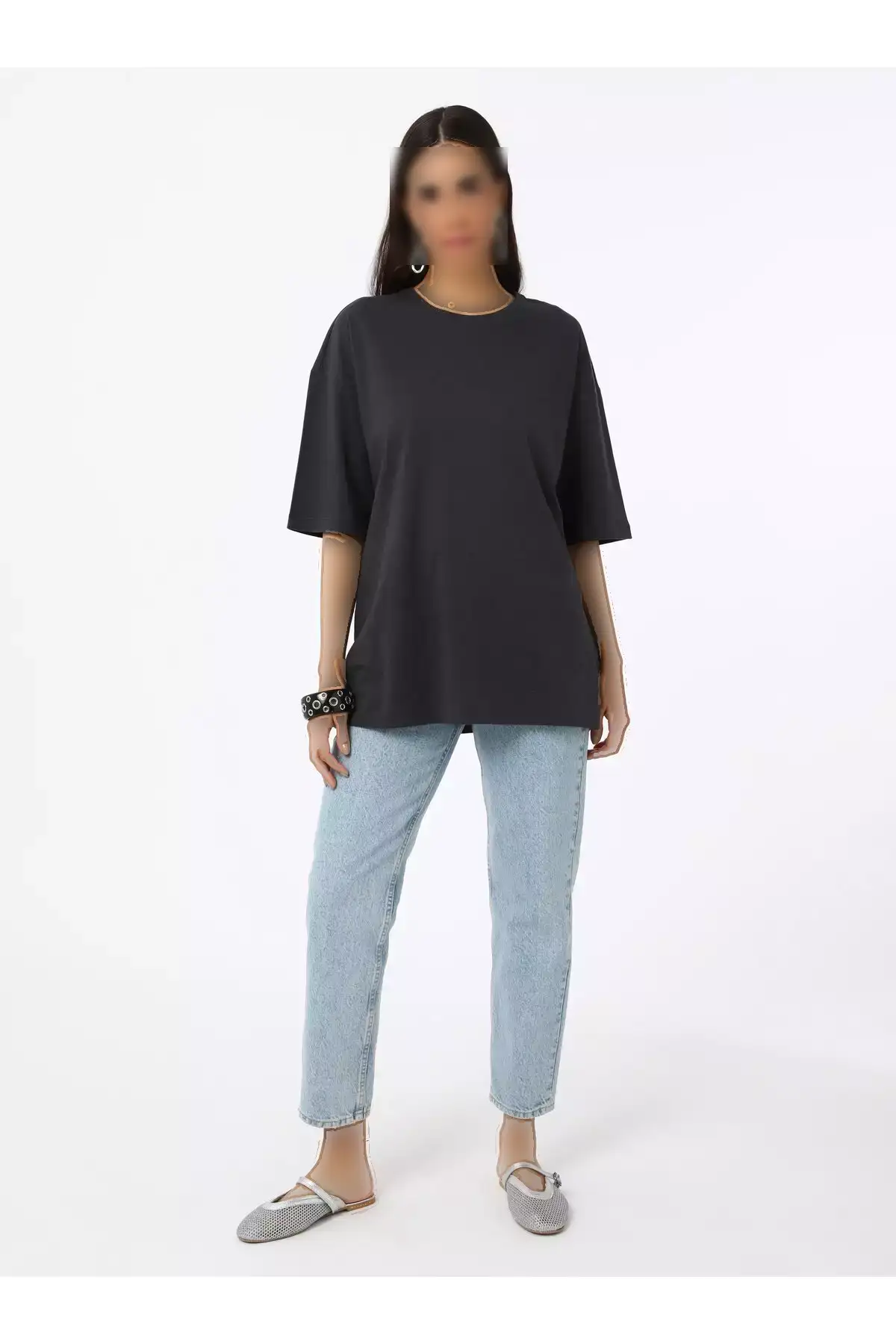 تیشرت زنانه آستین افتاده با یقه بیسیک - آنترسیت - رفکا برند Refka - 942587028