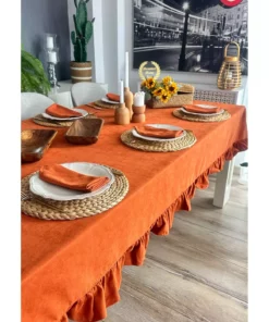 روکش میز قرمز آجری وینتج با بافت مخملی و لایه‌دار (شامل دستمال نمی‌باشد) برند Decamor home - 901587751