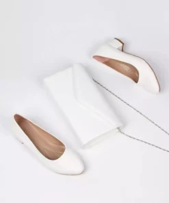 ست کفش و کیف زنانه پاشنه کوتاه سفید برند MFT AYAKKABI - 353623714