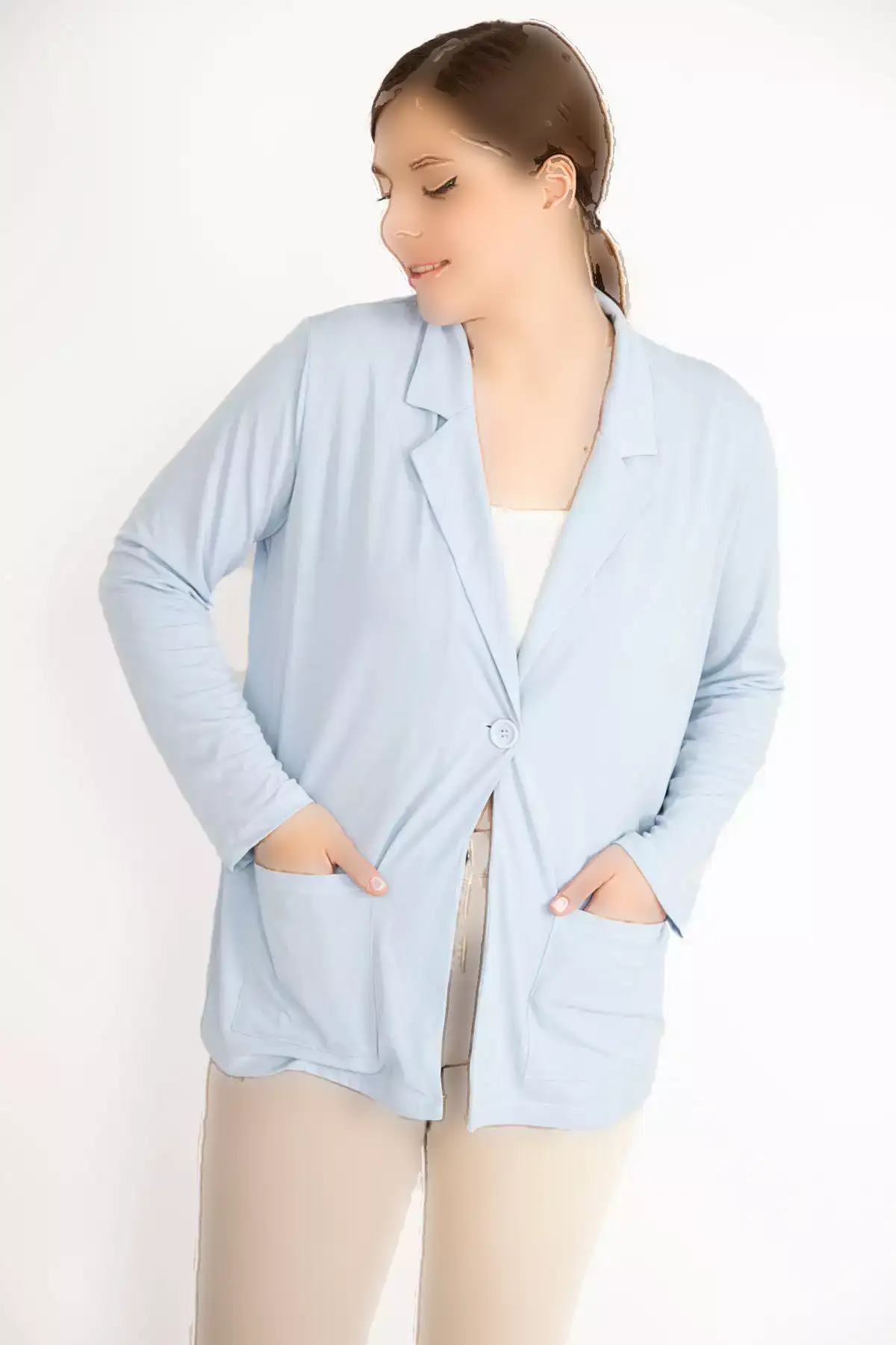 کت بزرگ زنانه با یک دکمه و بدون آستر و دارای جیب برند Şans - 835282522