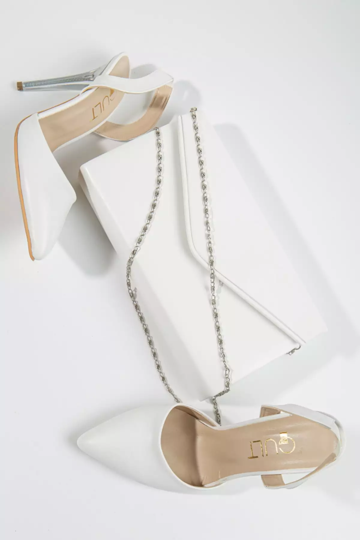 ست کیف و کفش پاشنه بلند لاغر زنانه سفید برند GULT - 251006998