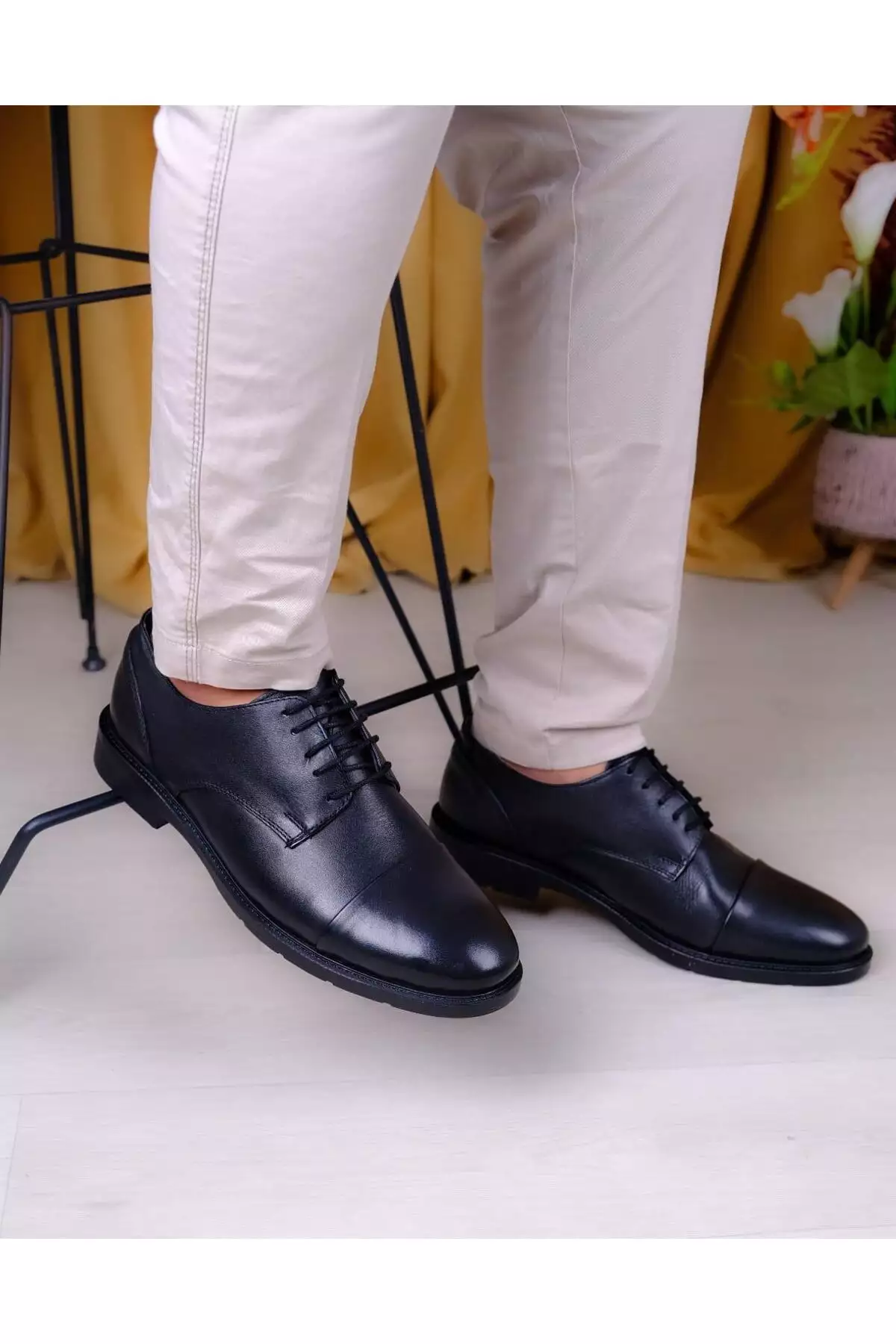 کفش کلاسیک چرم طبیعی با بند برند shot night - 855417956