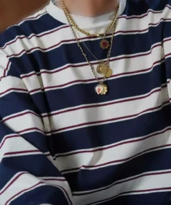 تی‌شرت آستین بلند راه‌راه آبی تیره با یقه گرد از جنس ۱۰۰% پنبه MG2362 برند Madmext - 925970510