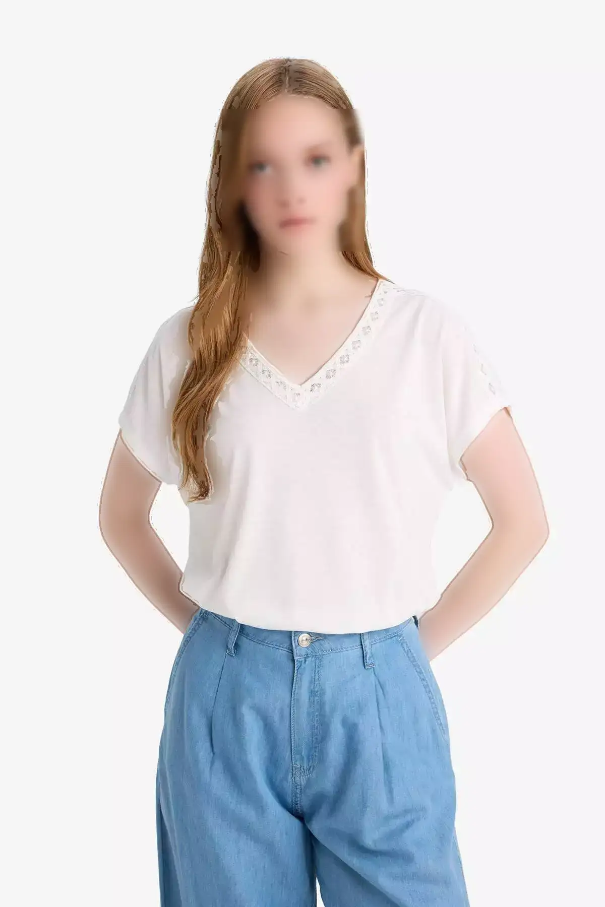 تیشرت آستین کوتاه یقه V مدل F2766AX25SM برند Defacto - 938962501