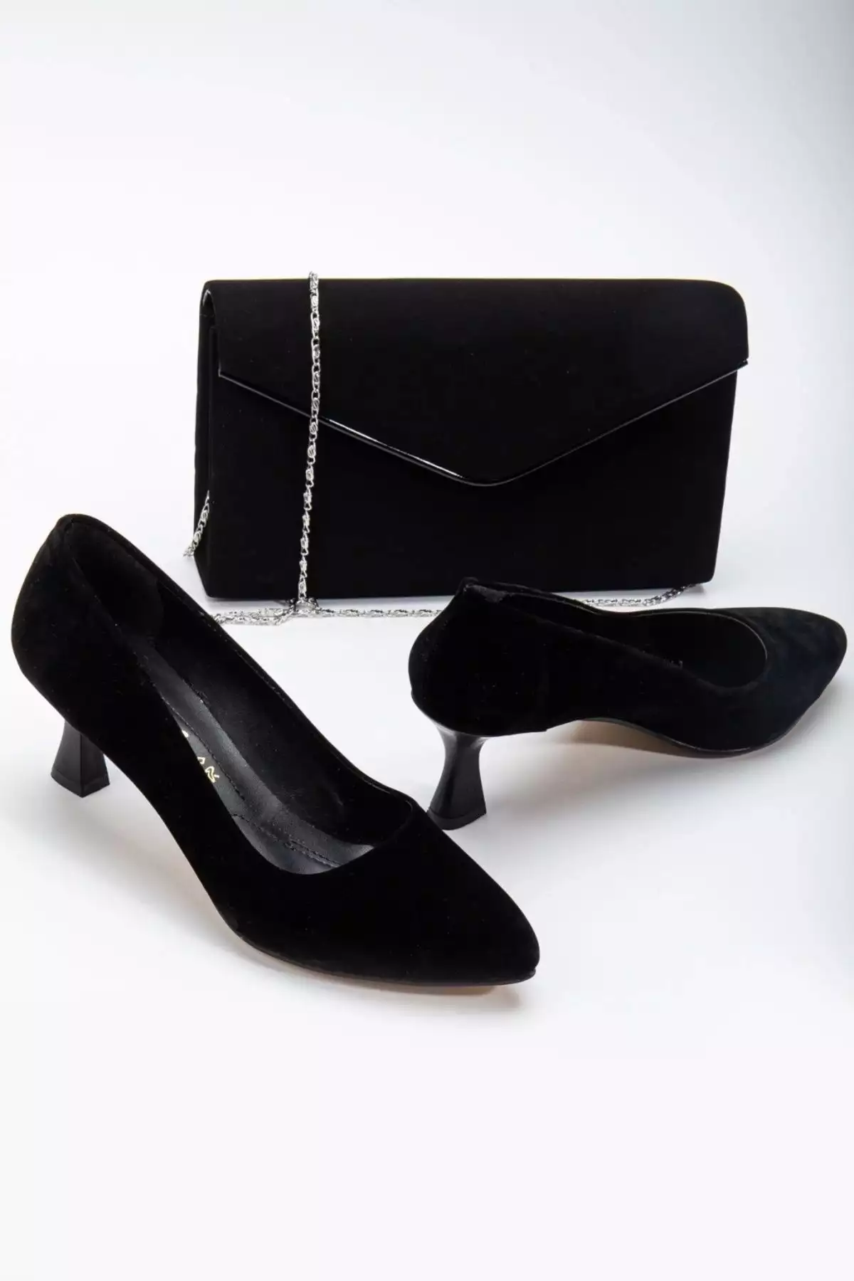 مجموعه ساعت و کیف زنانه با پاشنه ۵ سانتیمتری استیلتو - جنس سوئد مشکی برند MFT AYAKKABI - 810787116
