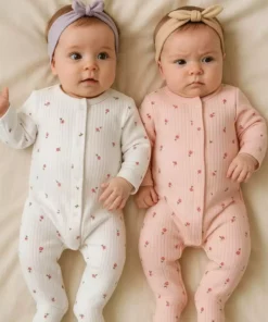 ست تودلی ۲ تکه دخترانه با طرح گل ارگانیک، مناسب برای نوزادان ۱-۳-۶ ماهه، از جنس پنبه برند Genel Markalar - 901462881