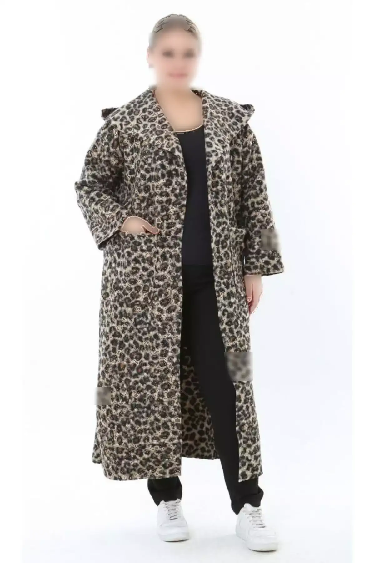 کاپشن زنانه بزرگ سایز با کلاه و یقه گرد، طرح دکمهدار و بافت دار 25055 برند Butik Nilyam - 1044837340