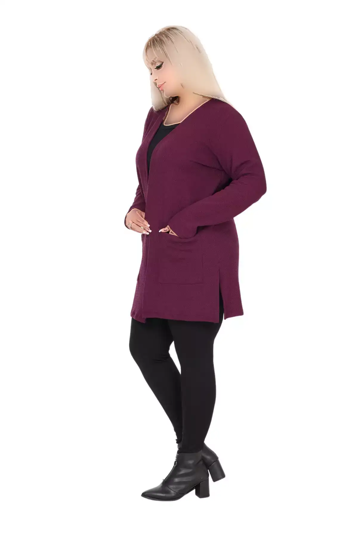 ژاکت یقهدار کوتاه با جلوی باز بزرگپوش رنگ بنفش برای بانوان برند MELSAY - 869611017