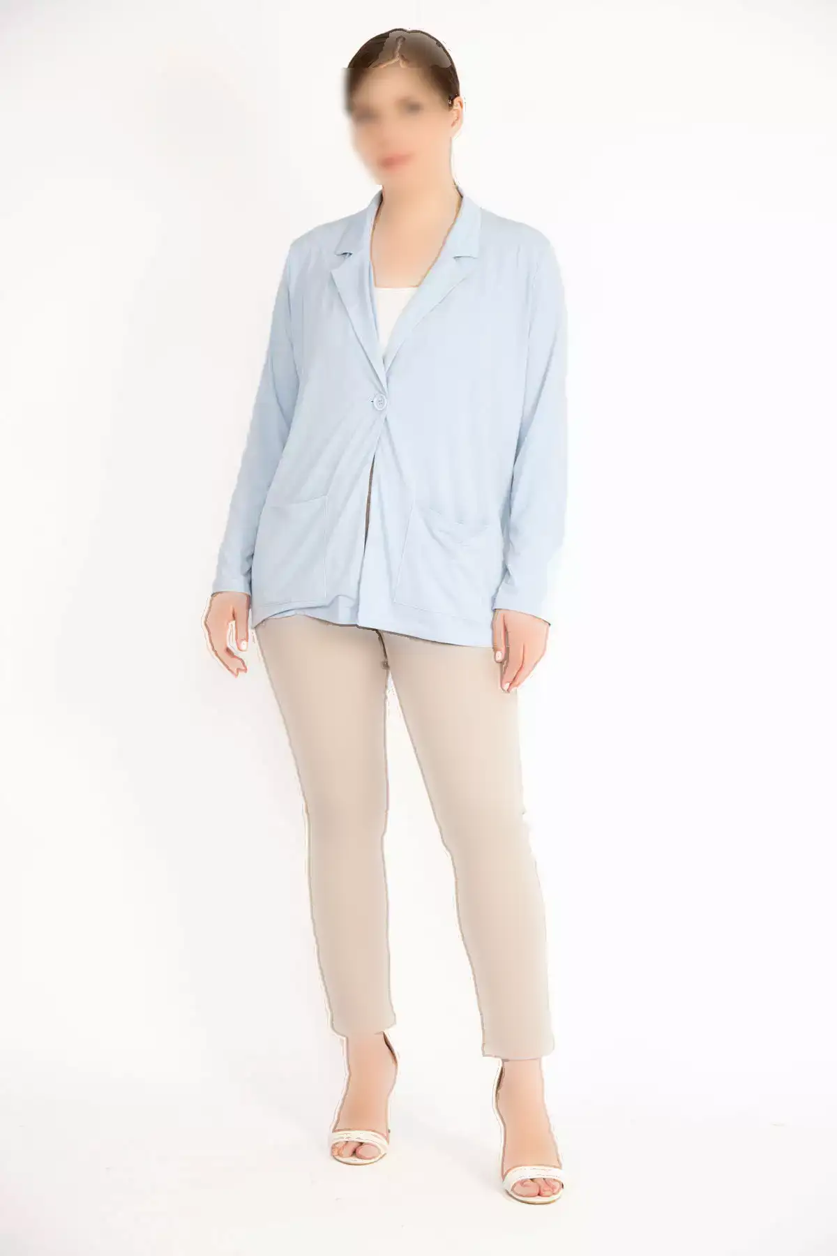 کت بزرگ زنانه با یک دکمه و بدون آستر و دارای جیب برند Şans - 835282522