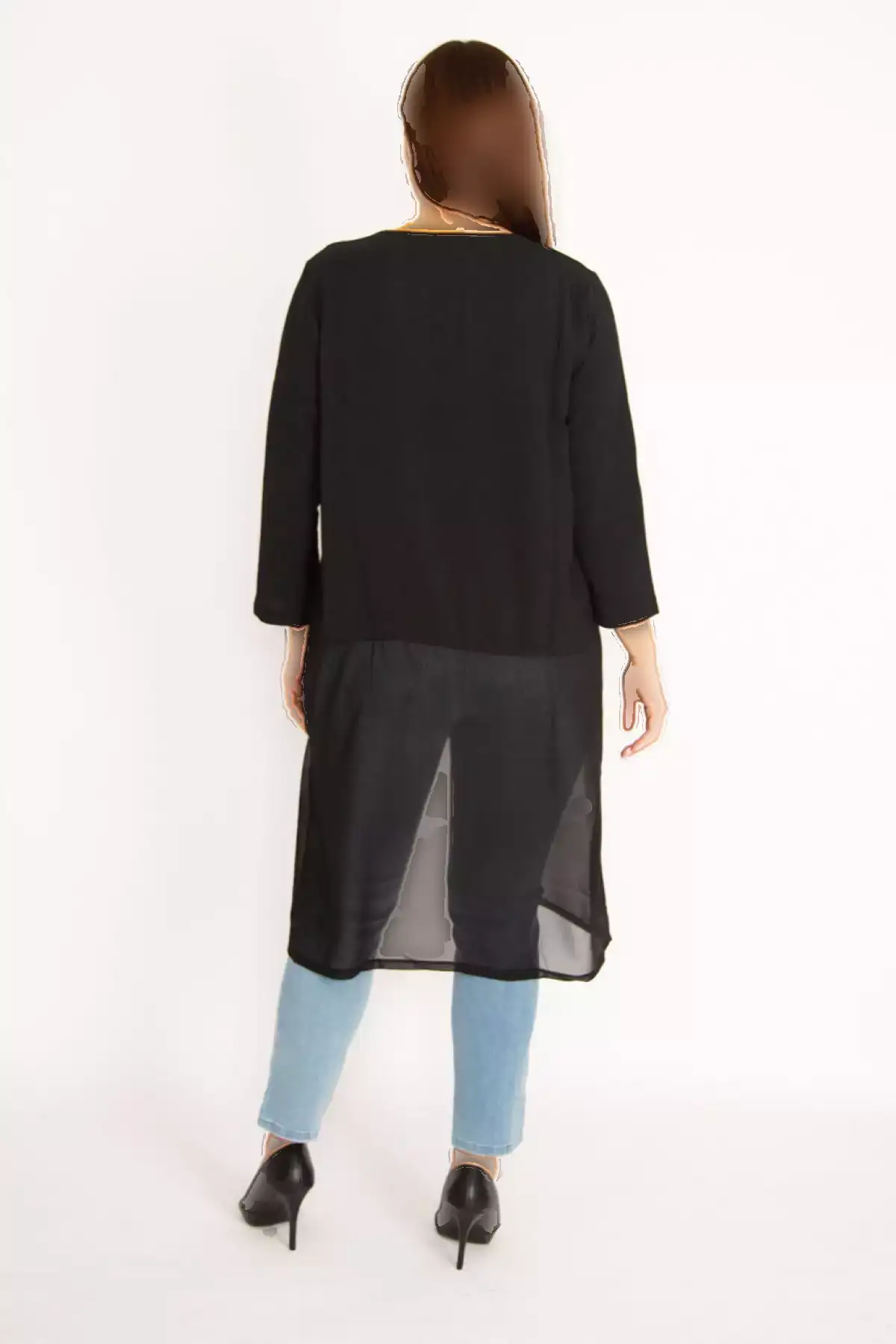 کاردی بزرگ سایز زنانه هفتلنگ مشکی با پایین شيفون 65n34879 برند Şans - 368936412