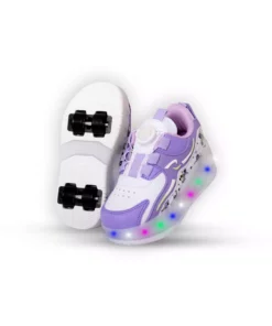 پوتین ورزشی راحت دخترانه نیلز با چراغ، کفش اسکیت چهار چرخ بنفش برند ROCKY SPORT - 941234331