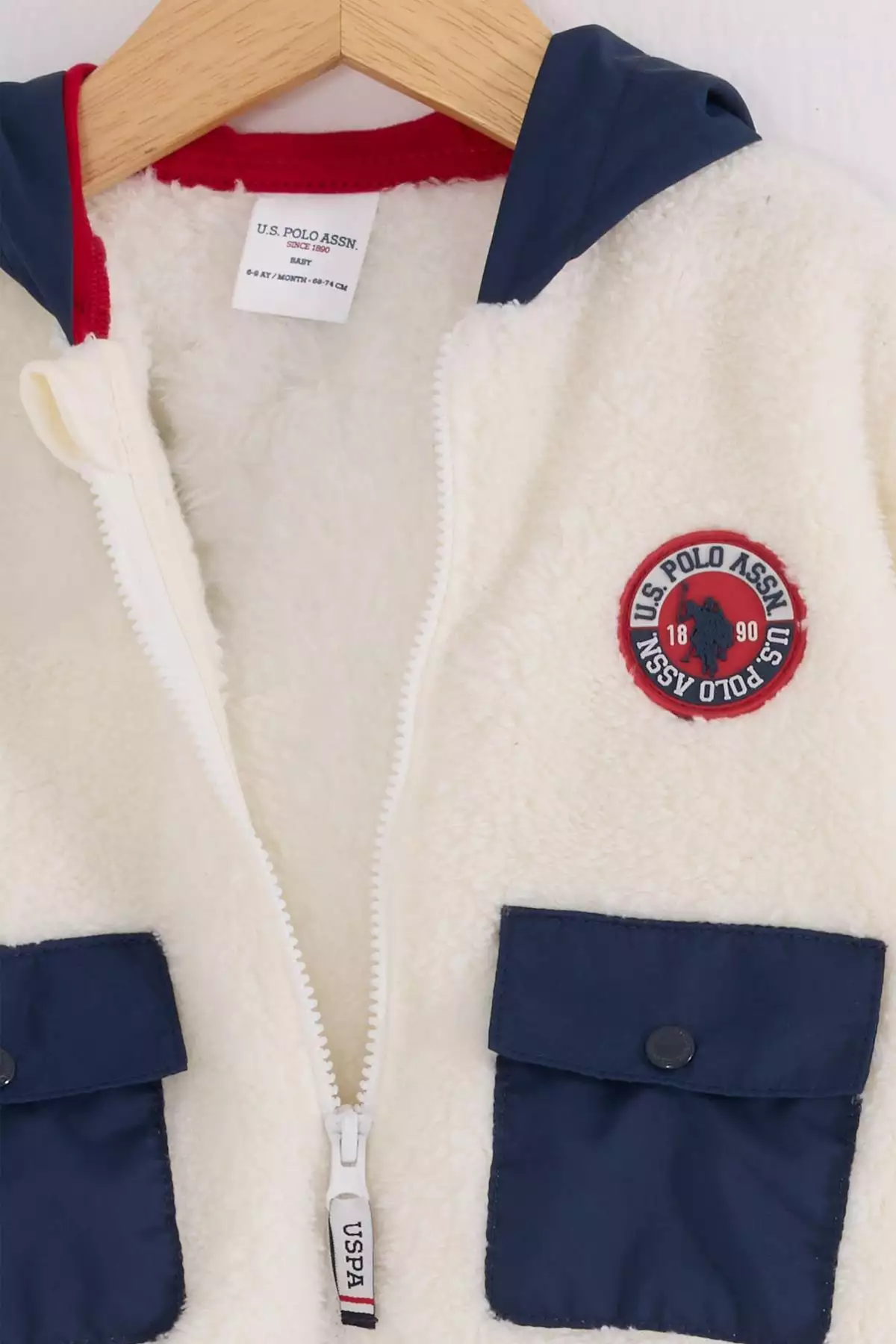 کاپشن نوزاد مردانه ولسافت، کاپشن زیپی، کاپشن کلاهدار، پارچه فوقالعاده نرم برند U.S. Polo Assn. - 1049183497