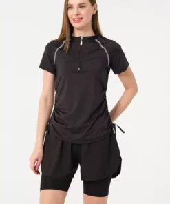 شلوارک کوتاه نیمه زیپ دار با طراحی سریع خشک و تایت زنانه با طراحی نیمه پوشیده برند TESMAY - 933958854