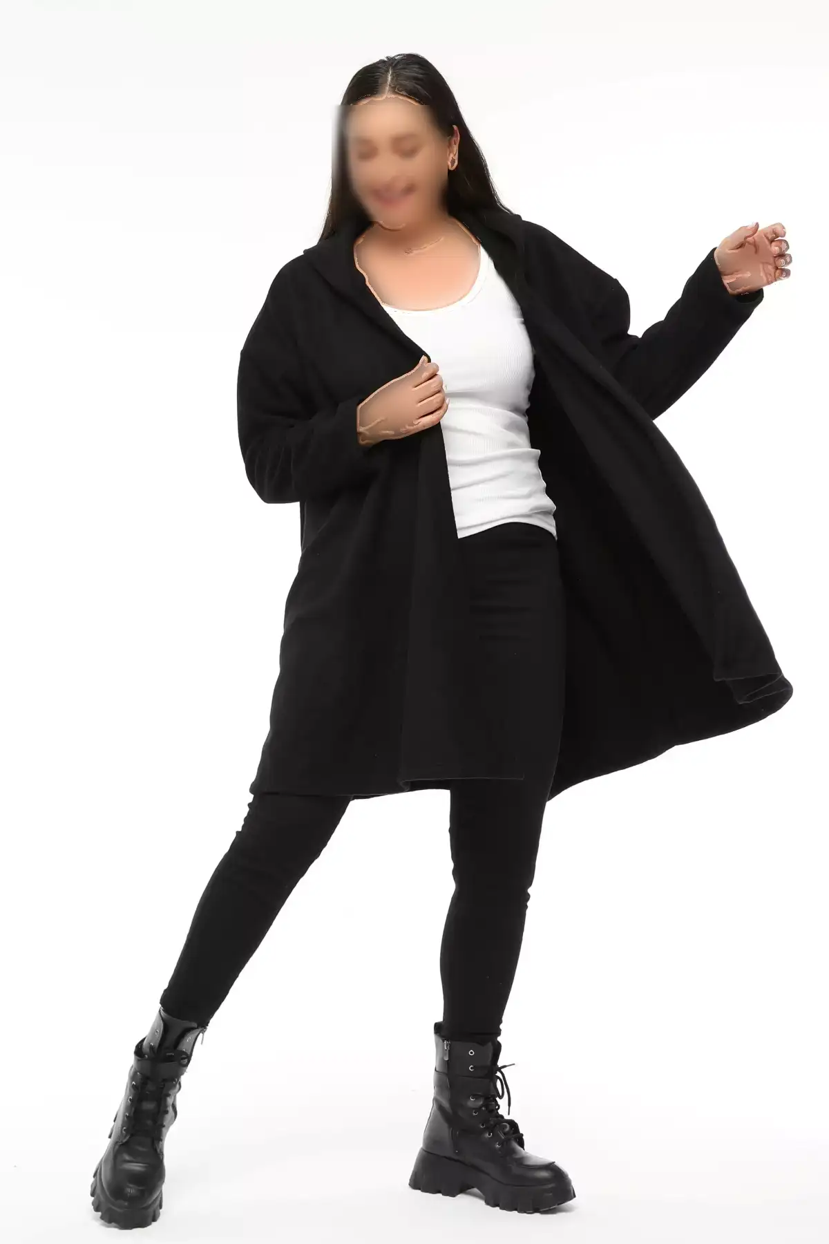 کاپشن پشمی کلاهدار سایز بزرگ برند Curvy Trend - 767146770