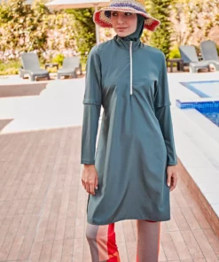 ماهیگیری چهار تکه با طرح خاکی و جزئیات کامل برای پوشش کامل مایو اسلامی M2279 برند Marina - 759739436