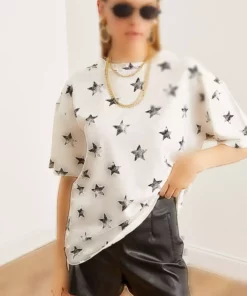 تی‌شرت زنانه سفید با طرح ورق طلا - مدل Oversize برند Olalook - 848863074