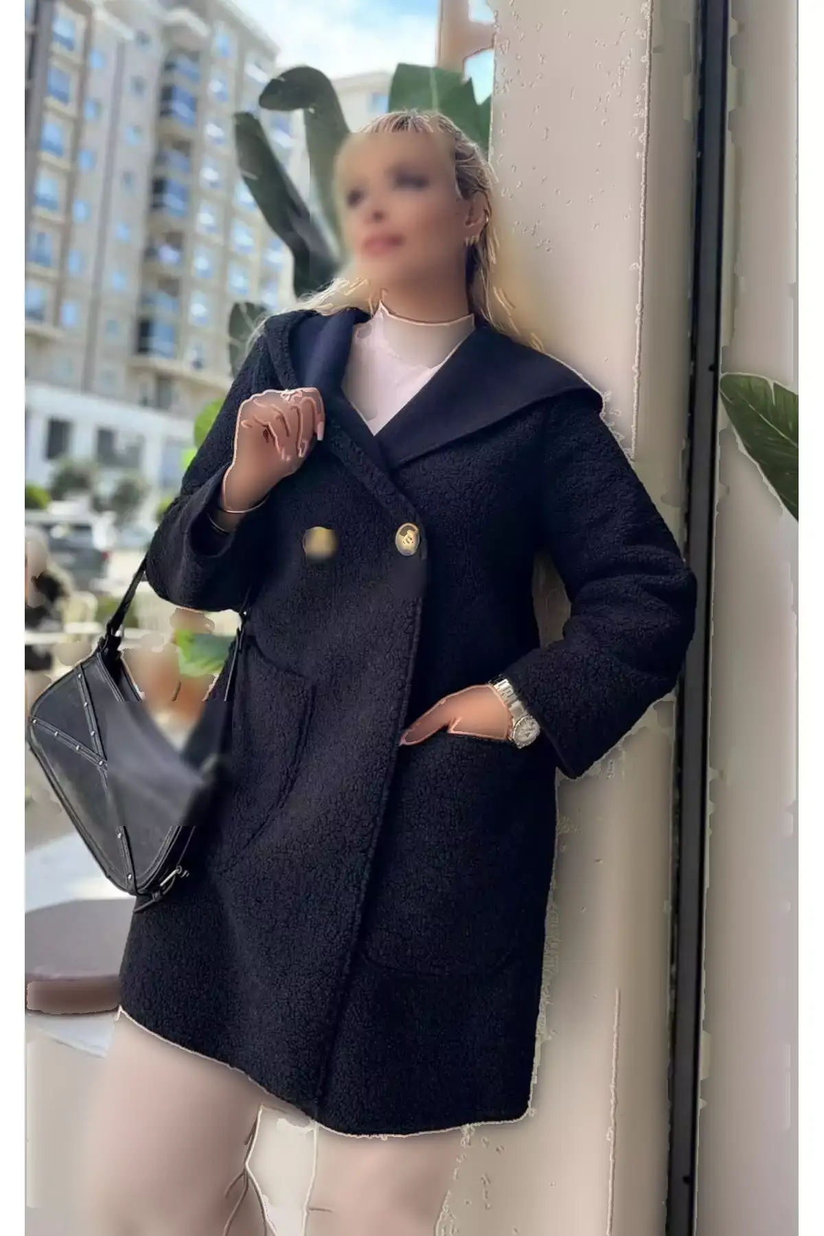 کژوئی زنانه بزرگ سایز با کلاه و جزئیات دکمهای و جیبدار 25052 برند Butik Nilyam - 1020455290