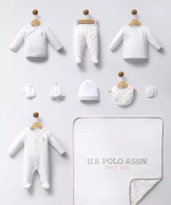 ست ۱۰ تکه بیمارستانی نوزاد یقه‌دار آمریکایی U.S. Polo Assn. از ۱۰۰% پنبه برند U.S. Polo Assn. - 938661513