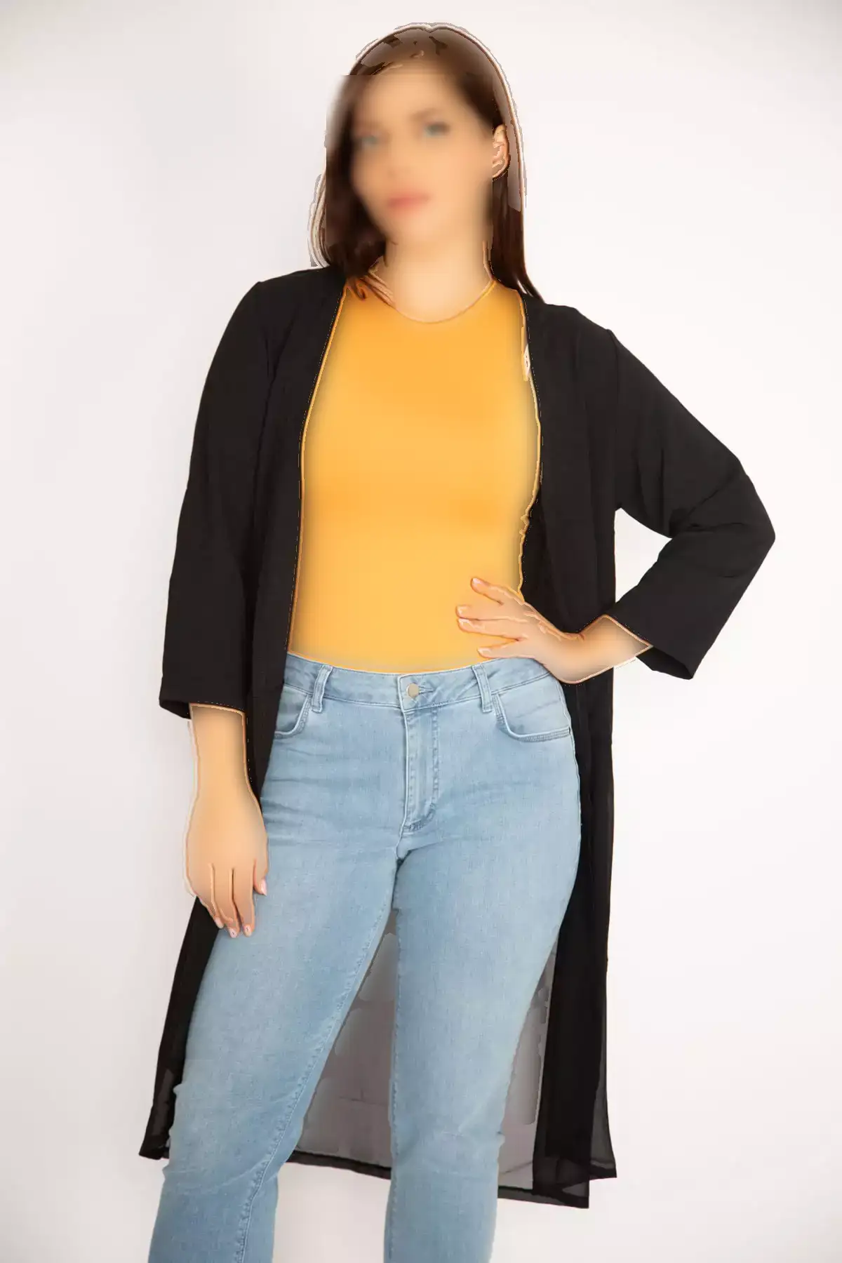 کاردی بزرگ سایز زنانه هفتلنگ مشکی با پایین شيفون 65n34879 برند Şans - 368936412