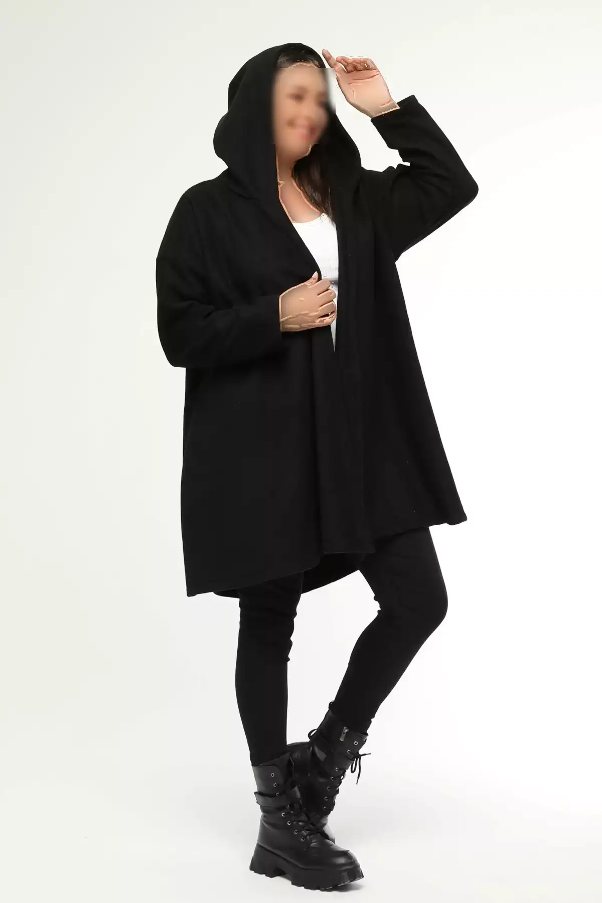 کاپشن پشمی کلاهدار سایز بزرگ برند Curvy Trend - 767146770