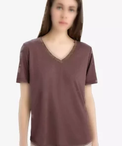 تی‌شرت ساده کوتاه آستین با برش معمولی و یقه V مدل K5057AZ25SP برند Defacto - 900279169