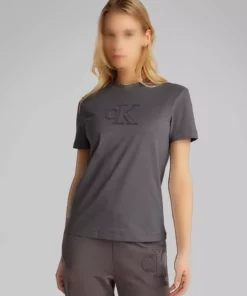 تیشرت کوتاه آستین زنانه خاکستری برند Calvin Klein - 932797325