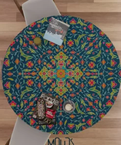 روکش میز گرد بدون نگرانی با طرح شاخه‌های گل رمضان از پارچه جیر برند Moud's - 808953974