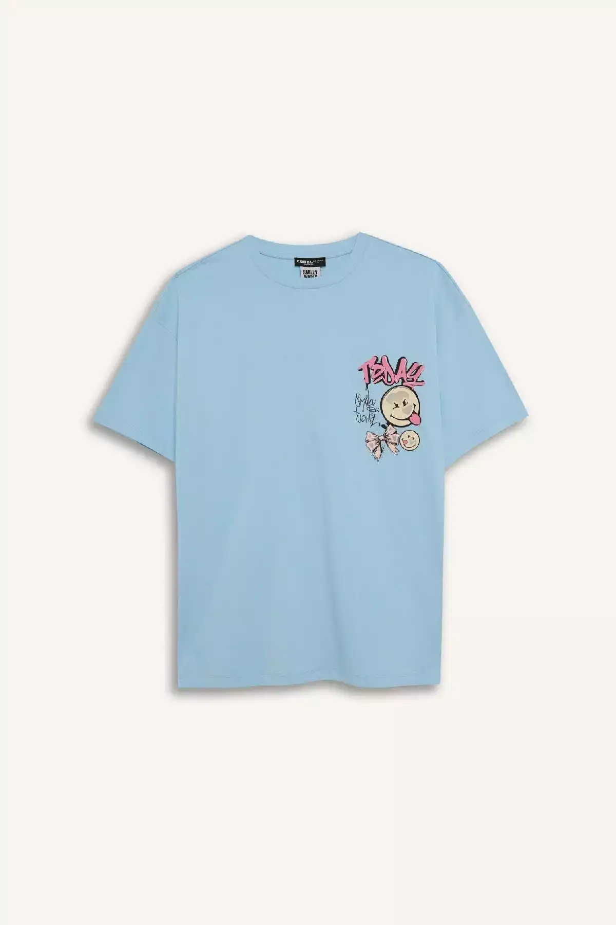 تیشرت کوتاه آستین با یقه گرد و طرح چاپی بر روی پشت - مدل کول اسمایل وورد، طراحی بزرگ و گشاد - کد D9122ax25sm برند Defacto - 921525133