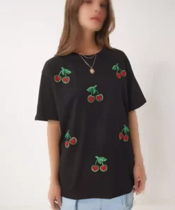 تیشرت بافتنی مشکی زنانه با جزئیات مروارید BW00002 برند Happiness İstanbul - 929562120