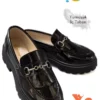 کفش مدرسه دخترانه با بند و پاشنه بلند و سبک - کفش نوع لوفری با روکش براق مشکی برند sermoda - 760500242