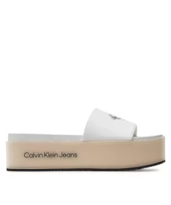 صندل زنانه با پاشنه بلند و راحت، رنگ بژ، مدل لوگودار YW0YW01036-0F9 برند Calvin Klein - 817766983